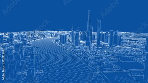 Outline city concept vector. Wire-frame style