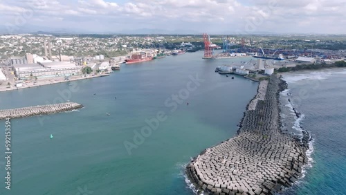 Aerial Drone View at the Port of Haina, Dominican Republic. Harbor Container. photo