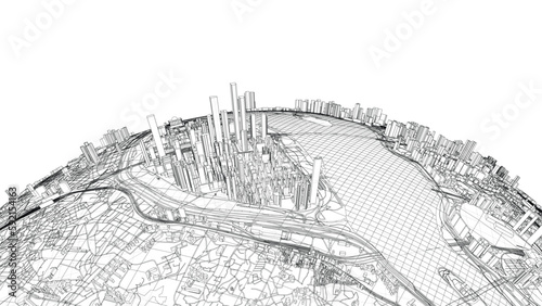 3d city sphere. Vector rendering of 3d