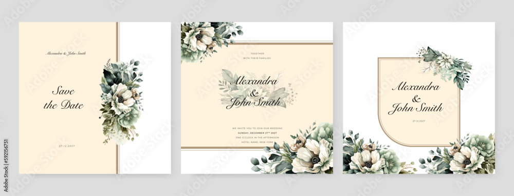 White orchid flower flora elegant wedding invitation watercolor