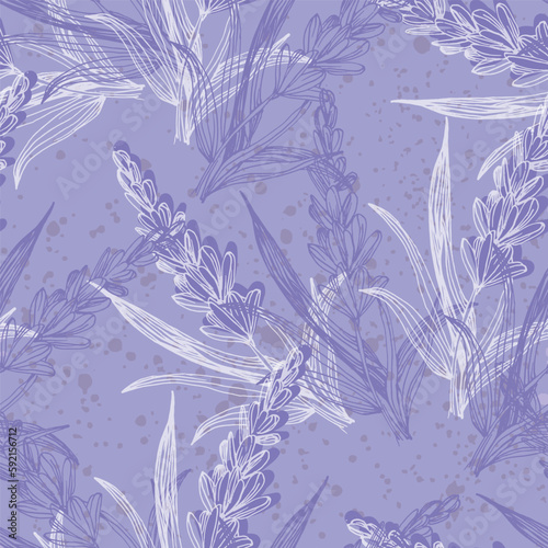 avender flowers illustration with lavender and seamless pattern background. Seamless pattern for fabric, paper and other printing and web projects. photo