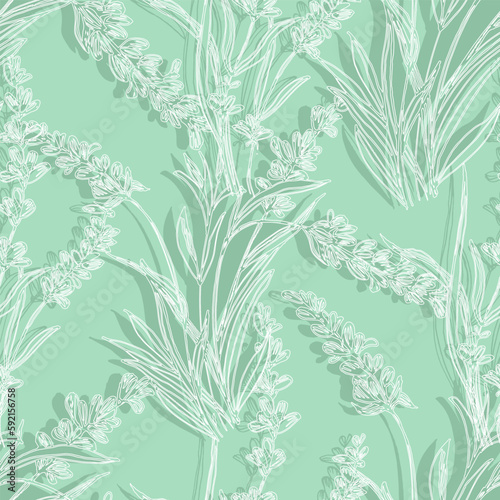 avender flowers illustration with lavender and seamless pattern background. Seamless pattern for fabric, paper and other printing and web projects.