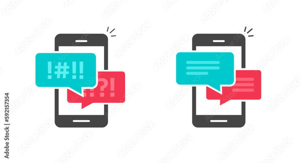 Argument chat on mobile cell phone app icon vector, cellphone profanity swear abuse words censored messages graphic, smartphone obscenity simple online rude complain text talk dialog image Argument chat on mobile cell phone app icon vector, cellphone profanity swear abuse words censored messages graphic, smartphone obscenity simple online rude complain text talk dialog image