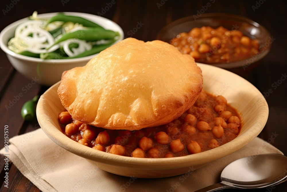 Chole Bhature, Indian chickpea vegetarian dish, Generative AI Chole Bhature, Indian chickpea vegetarian dish, Generative AI