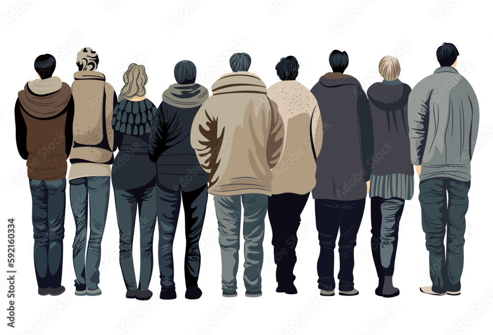 Naklejka premium horizontal image of people. a crowd of people. rear view. people with their backs. a group of men and women. vector