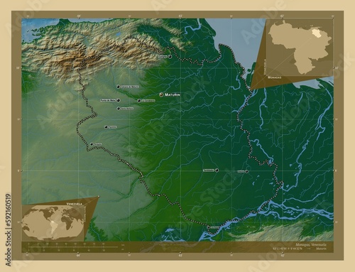 Monagas, Venezuela. Physical. Labelled points of cities photo