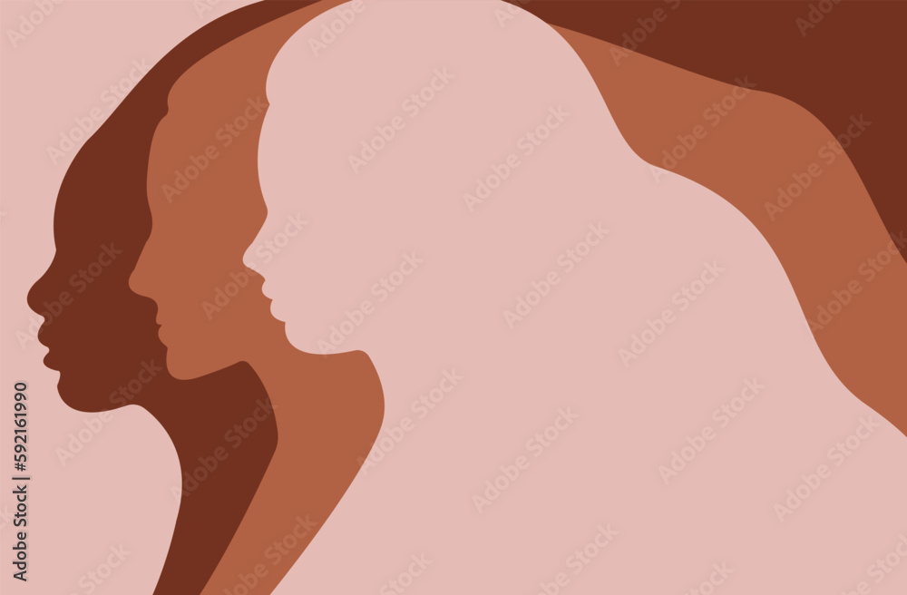 Silhouette of a woman with long hair. Flat vector illustration. World women's day postcard. Women's Solidarity