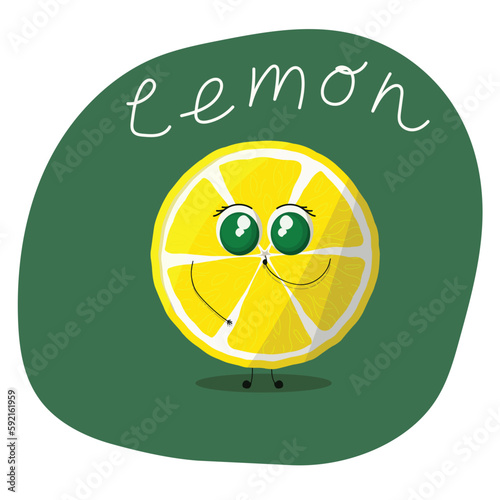 Cute lemon character with eyes and mouth. Vector cartoon illustration.
