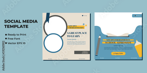 School admission square banner. Suitable for educational banner and social media post template