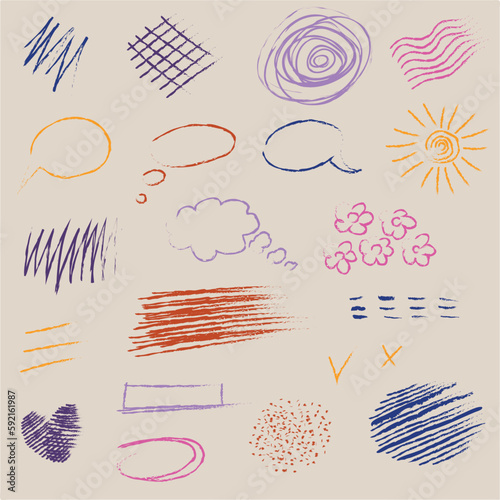 Hand drawn scribble set. vector illustration. Grunge design elements.