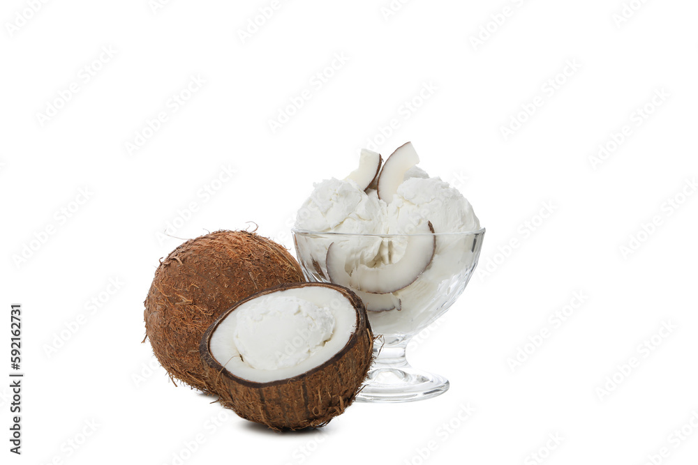 Summer dessert - ice cream with coconut, isolated on white background, PNG Summer dessert - ice cream with coconut, isolated on white background, PNG