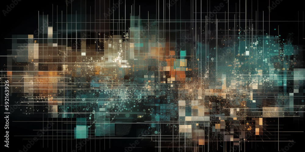 abstract image background of lines and rectangular shapes on a dark background. Generative AI