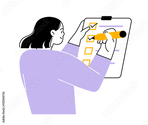 Woman marks the completed tasks on the list