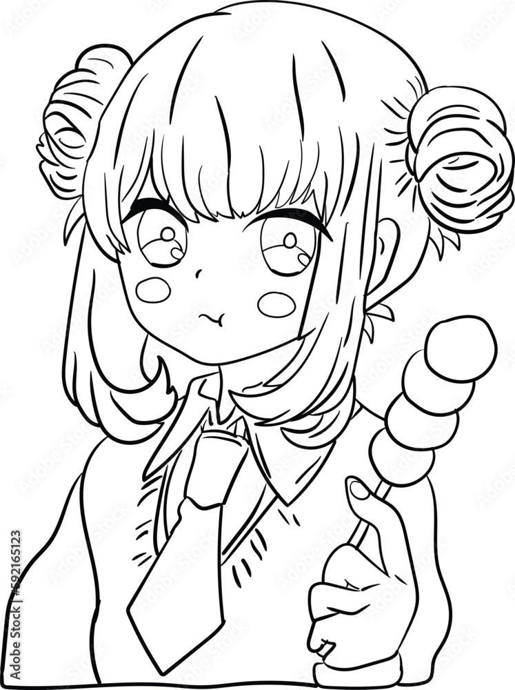 Enjoy coloring this cute and charming anime girl silhouette for your next coloring adventure. Perfect for kids and adults alike, this black-and-white coloring page will bring joy to anyone.