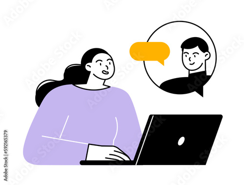 Woman discusses with a person online