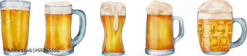 Fotografija glass bootle m,ug of beer craft alcohol drink elements  bar pub  watercolor illu