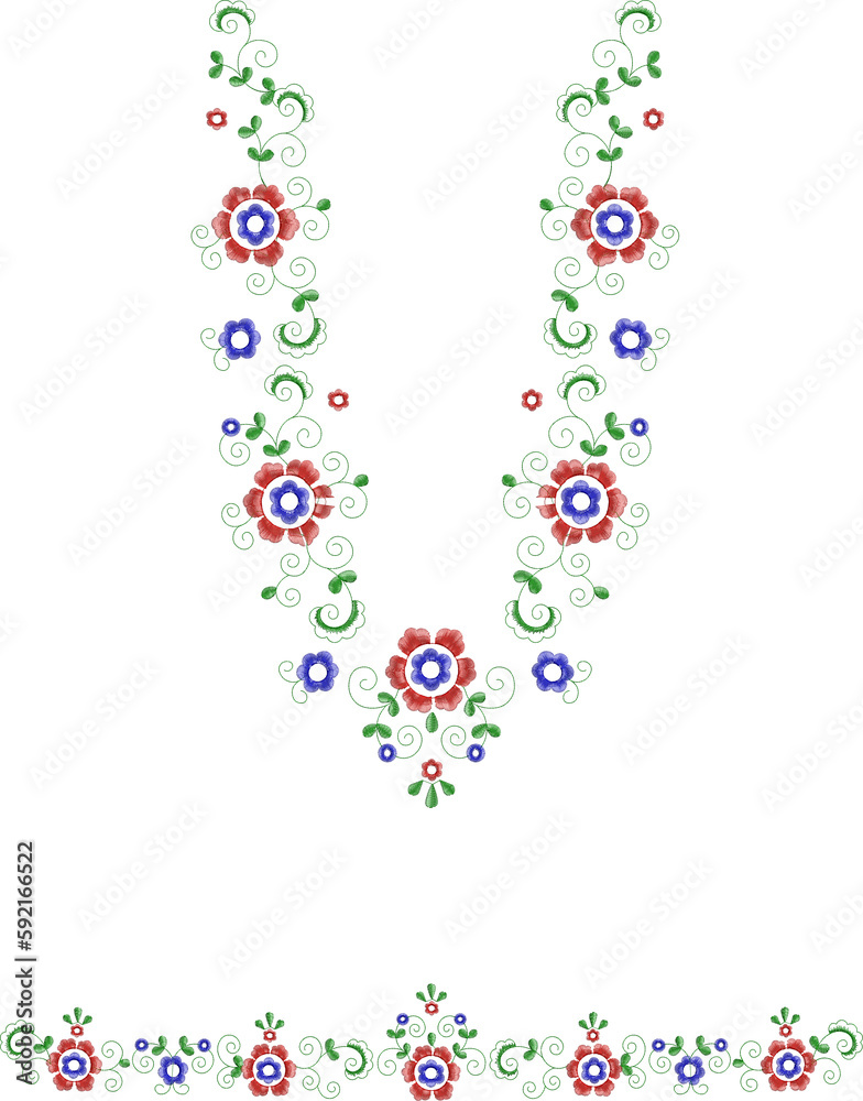 Neck Embroidery Designs.Floral pattern on collar, neck print. 
Abstract hand drawn floral ornament. Vector illustration.