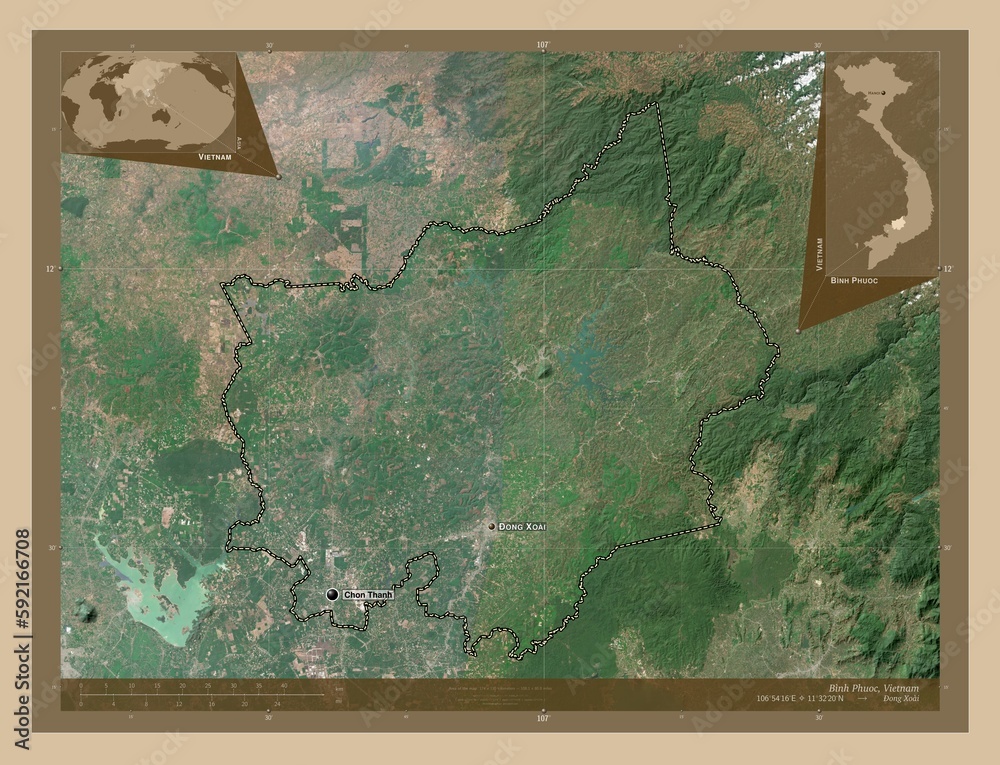 Binh Phuoc Vietnam Low Res Satellite Labelled Points Of Cities Stock