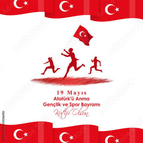 Vector illustration of Turkey Youth and Sports Day social media story feed mockup template post