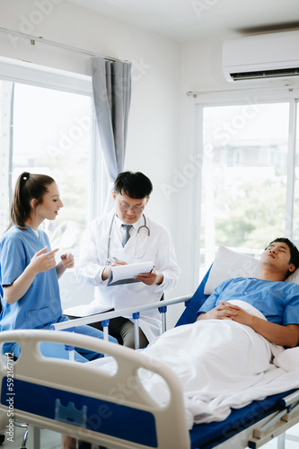 Doctors explaining the symptoms to a patient in a hospital or therapeutic treat client Professional medical service concept..