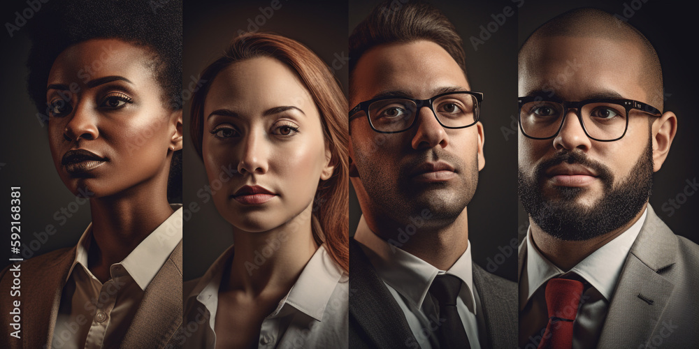 Multiple exposure portrait of business people. Generative AI	