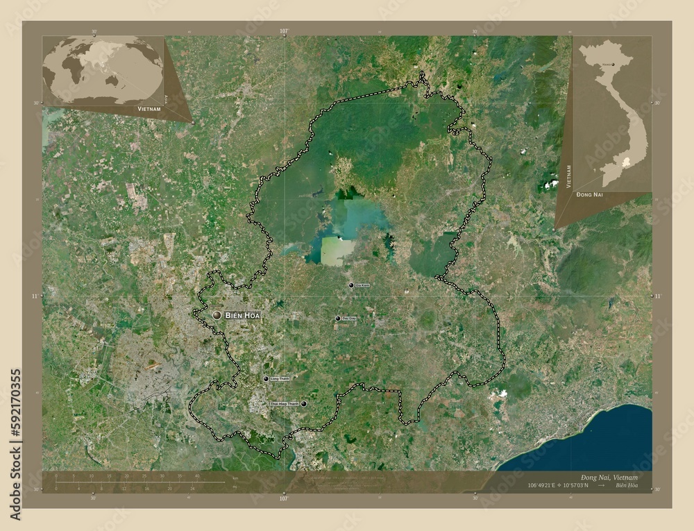 Ong Nai Vietnam High Res Satellite Labelled Points Of Cities Stock