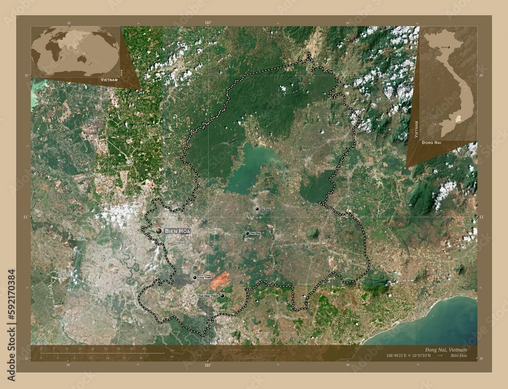 Ong Nai Vietnam Low Res Satellite Labelled Points Of Cities Stock