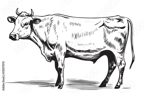 Farm cow hand drawn sketch illustration, Livestock