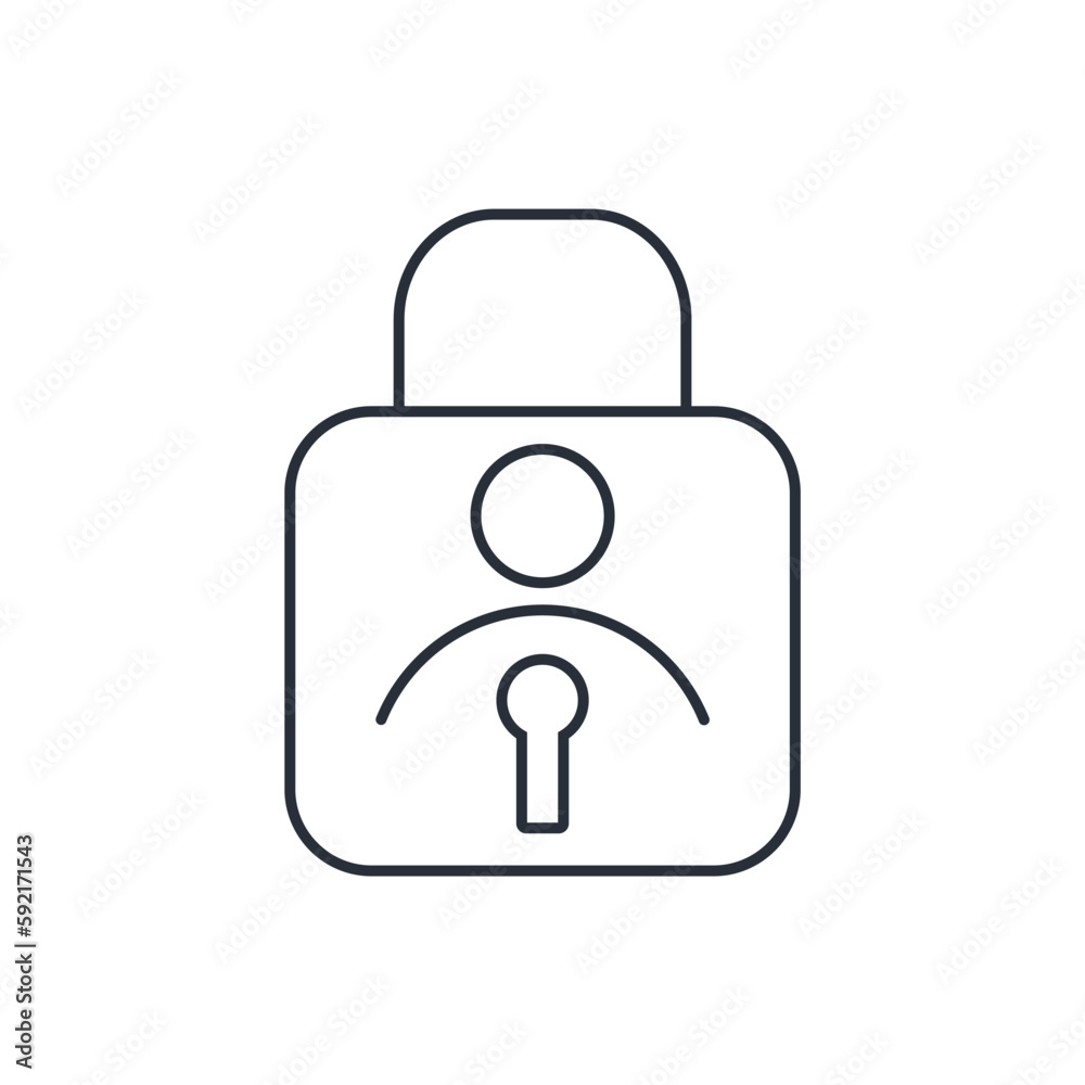Locked up man. Personal data control. Vector linear icon isolated on white background. Locked up man. Personal data control. Vector linear icon isolated on white background.