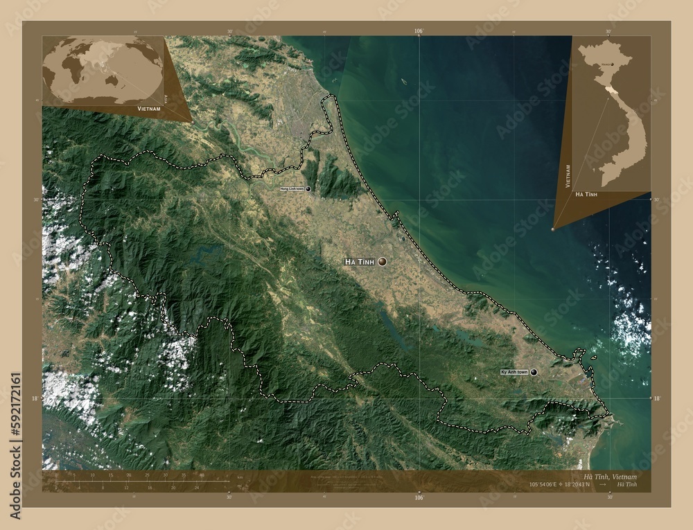 Ha Tinh Vietnam Low Res Satellite Labelled Points Of Cities Stock