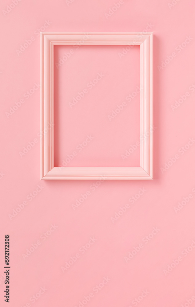 A pink frame on the pink background. ピンク背景上のピンクの枠、額縁。