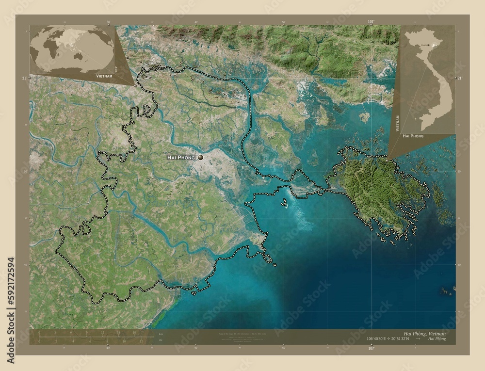 Hai Phong Vietnam High Res Satellite Labelled Points Of Cities Stock
