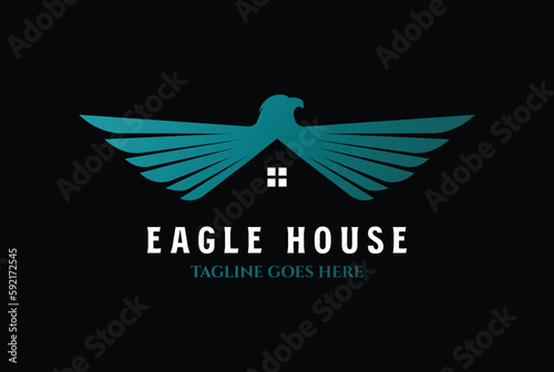 Eagle Hawk Falcon Bird House for Real Estate Mortgage Property Logo Icon Illustration Design Vector photo