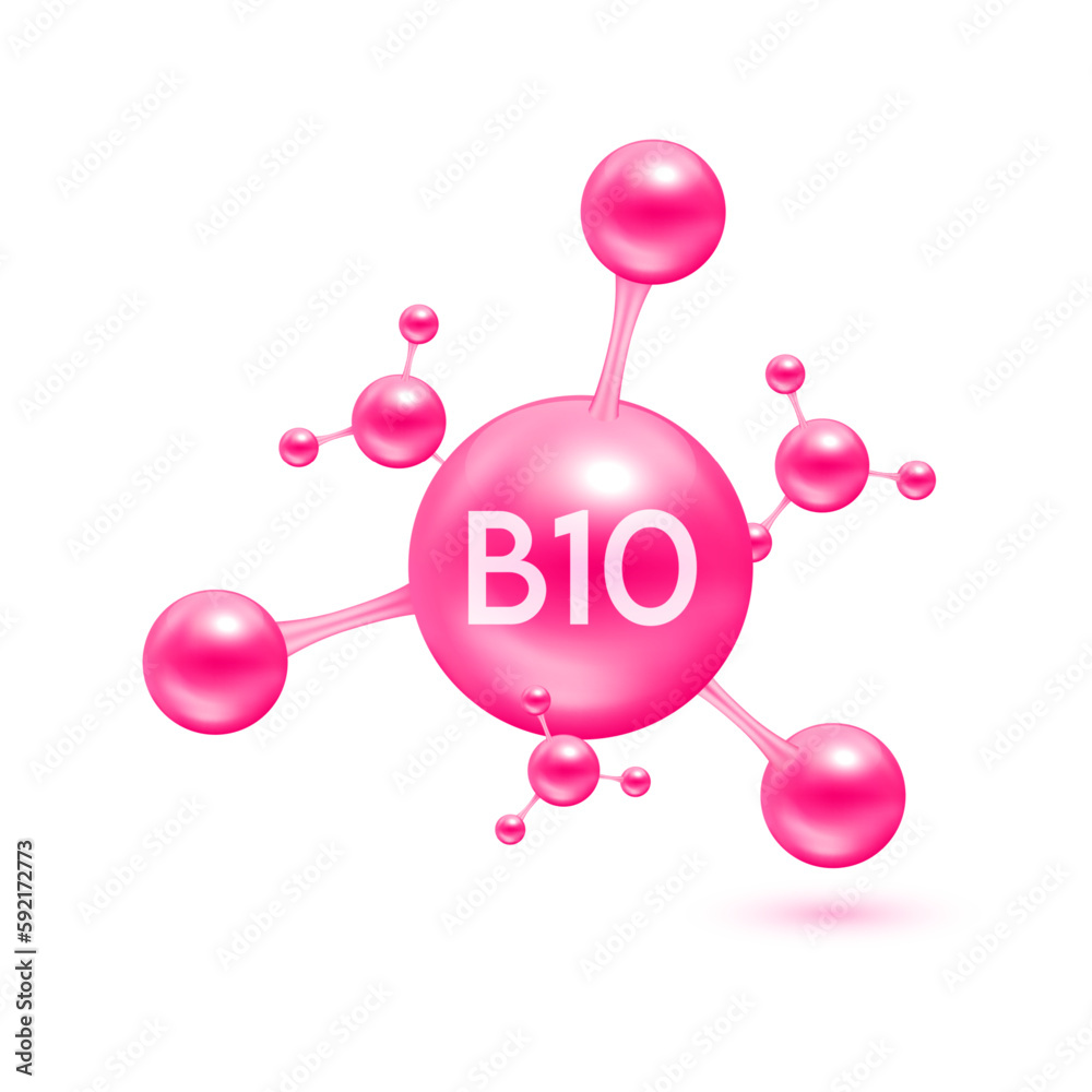 Vitamin B10 in the form of atoms molecules pink glossy. Icon 3D ...