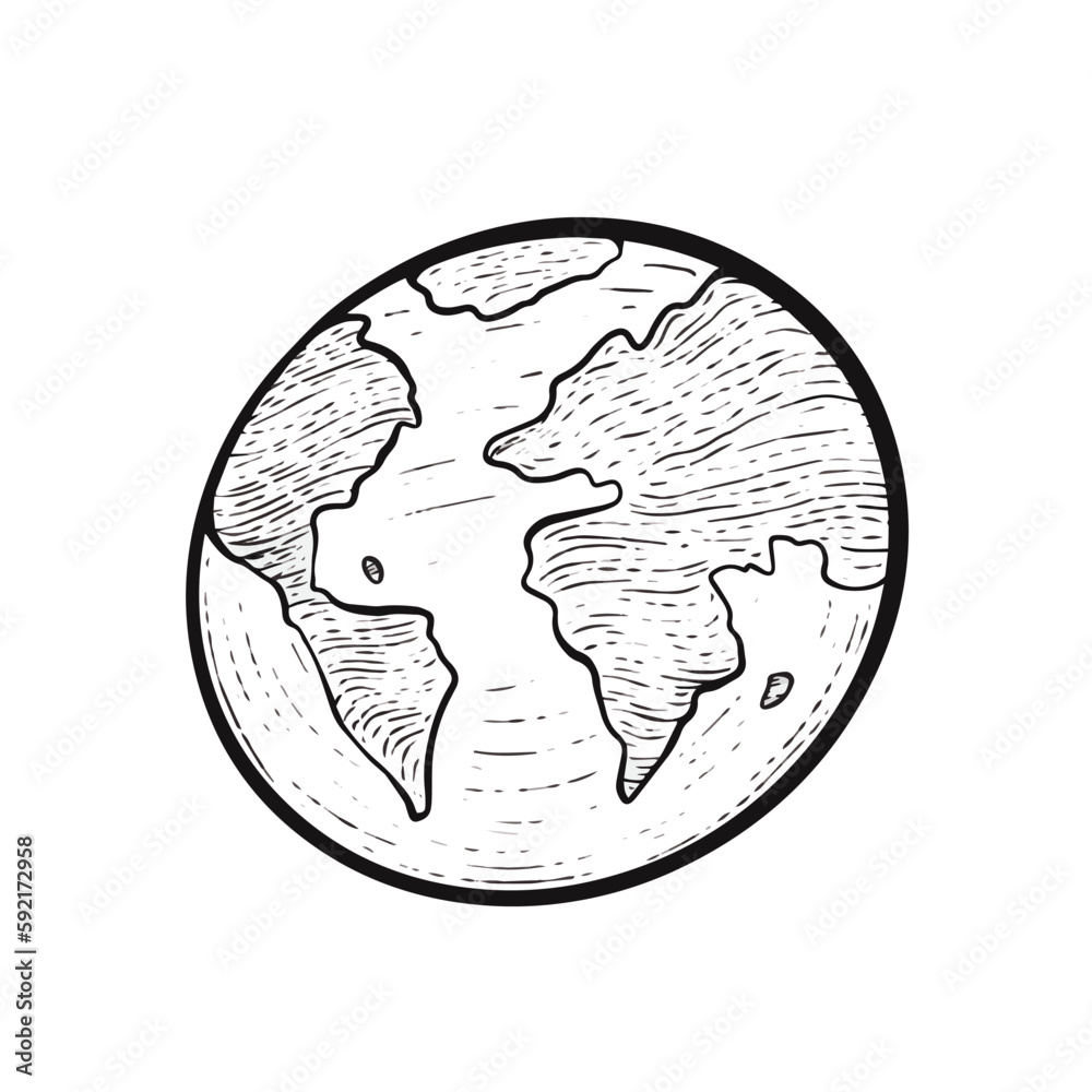 Earth planet hand drawn black color sign sketch outline style vector art. Earth planet hand drawn black color sign sketch outline style vector art.