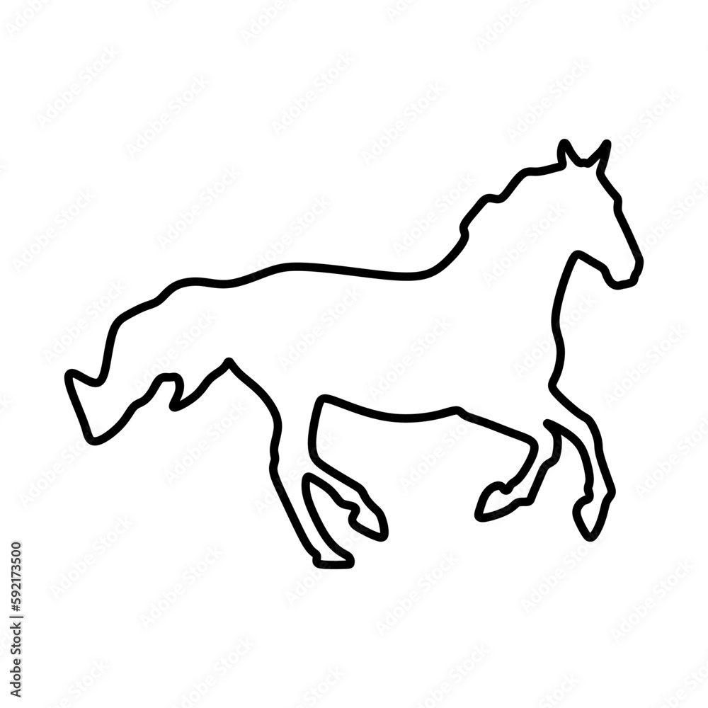 Running pet horse outline drawing icon, silhouette. Sign Symbol vector illustration template in trendy flat style. Editable graphic resources for many purposes.