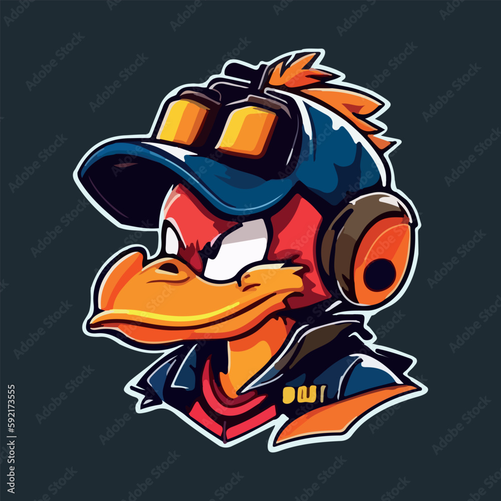 Cartoon duck mascot esport logo vector illustration with isolated background Cartoon duck mascot esport logo vector illustration with isolated background