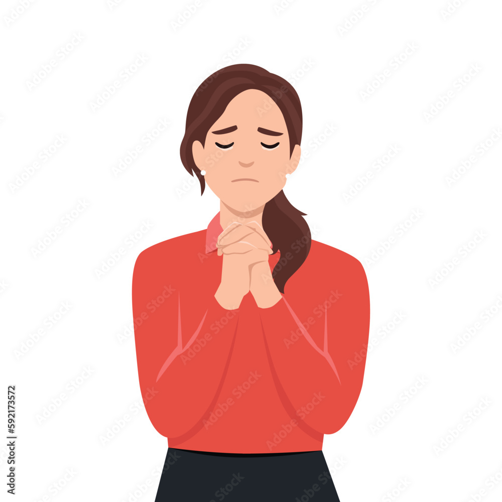 Praying, asking for God help concept. Young girl with folded hands and closed eyes, crying, asking for forgiveness, repenting, regretting, religious woman shriving Praying, asking for God help concept. Young girl with folded hands and closed eyes, crying, asking for forgiveness, repenting, regretting, religious woman shriving