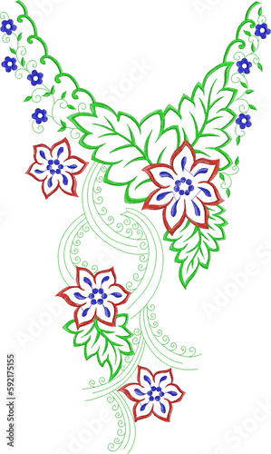 Neck Embroidery Designs.Floral pattern on collar  neck print.  Abstract hand drawn floral ornament. Vector illustration.