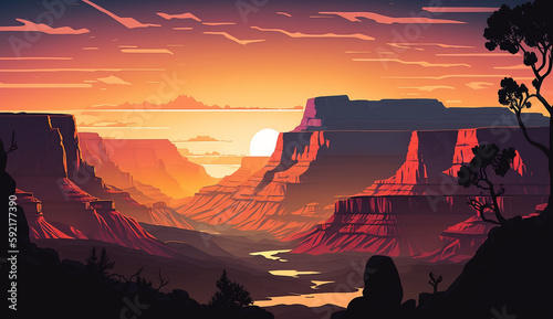 Принти на полотні Grand Canyon Sunset - An illustration. Generative AI