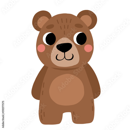 Cute cartoon brown bear. Isolated vector illustration for childrens book.