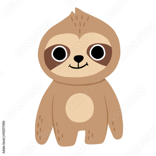 Cute cartoon baby sloth smiling. Isolated vector illustration for childrens book.