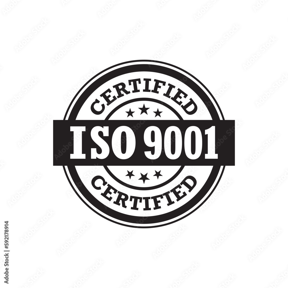 ISO 9001 certified label, vector illustration 