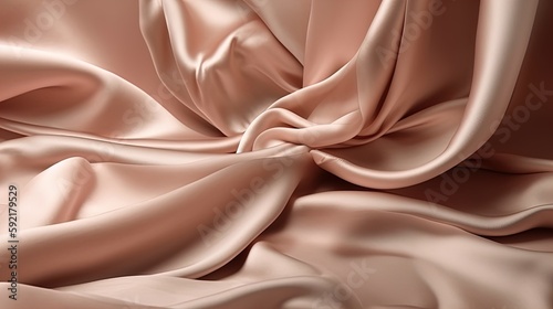 Light pale brown silk satin. Pink beige color. Luxury elegant background for design. Creases in fabric. Drapery