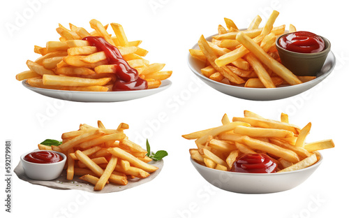 A portion of French fries with ketchup, in a bowl or dish, Generative AI