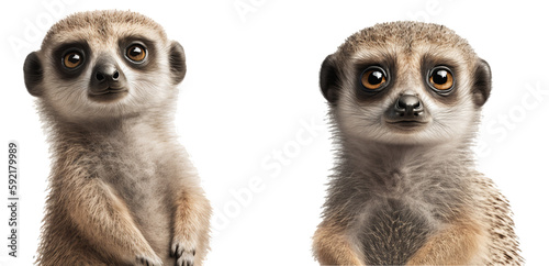 Two portraits of meerkats with the scientific name Suricata suricatta on a transparent background, Generative AI © Farantsa