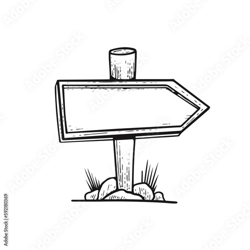 Hand drawn signpost old vintage style outline sketch art.