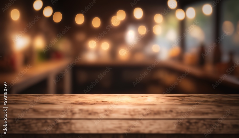Rustic Elegance, Product Showcase on Wooden Tabletop with Bokeh Lights. Generative ai Rustic Elegance, Product Showcase on Wooden Tabletop with Bokeh Lights. Generative ai