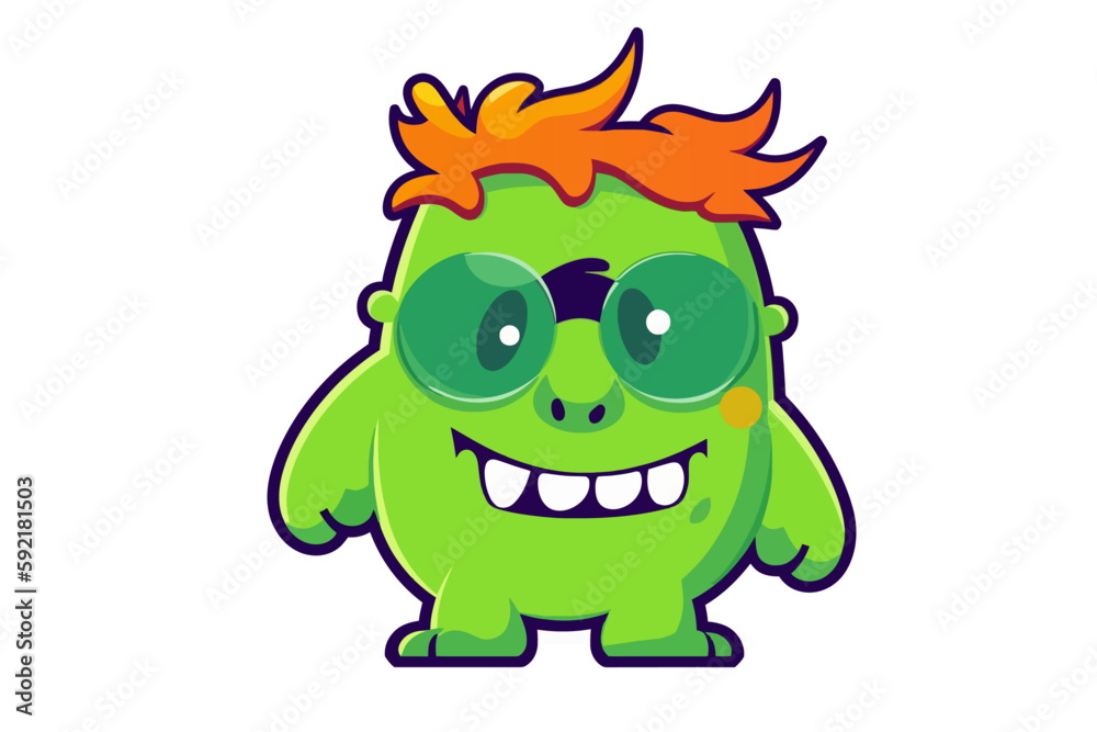 Cute nerdy green cartoon monster wearing glasses, vector illustration Cute nerdy green cartoon monster wearing glasses, vector illustration
