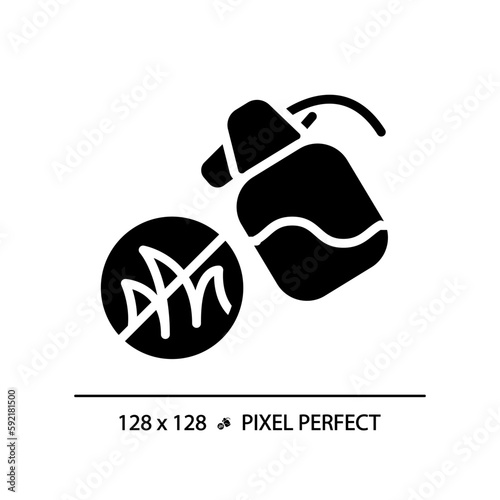 Weed control black glyph icon. Reducing growth. Vegetation management. Herbicide spraying. Vegetable garden. Silhouette symbol on white space. Solid pictogram. Vector isolated illustration